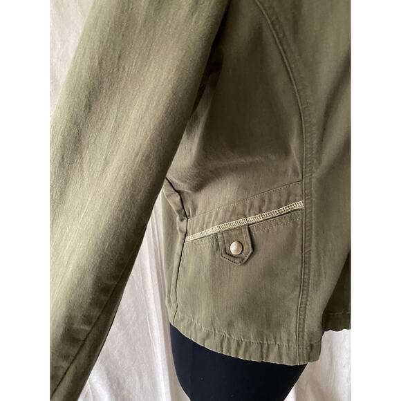 Travel Smith Womens Canvas Coat Size Medium Green Cotton Cargo Utility Jacket - Picture 5 of 16